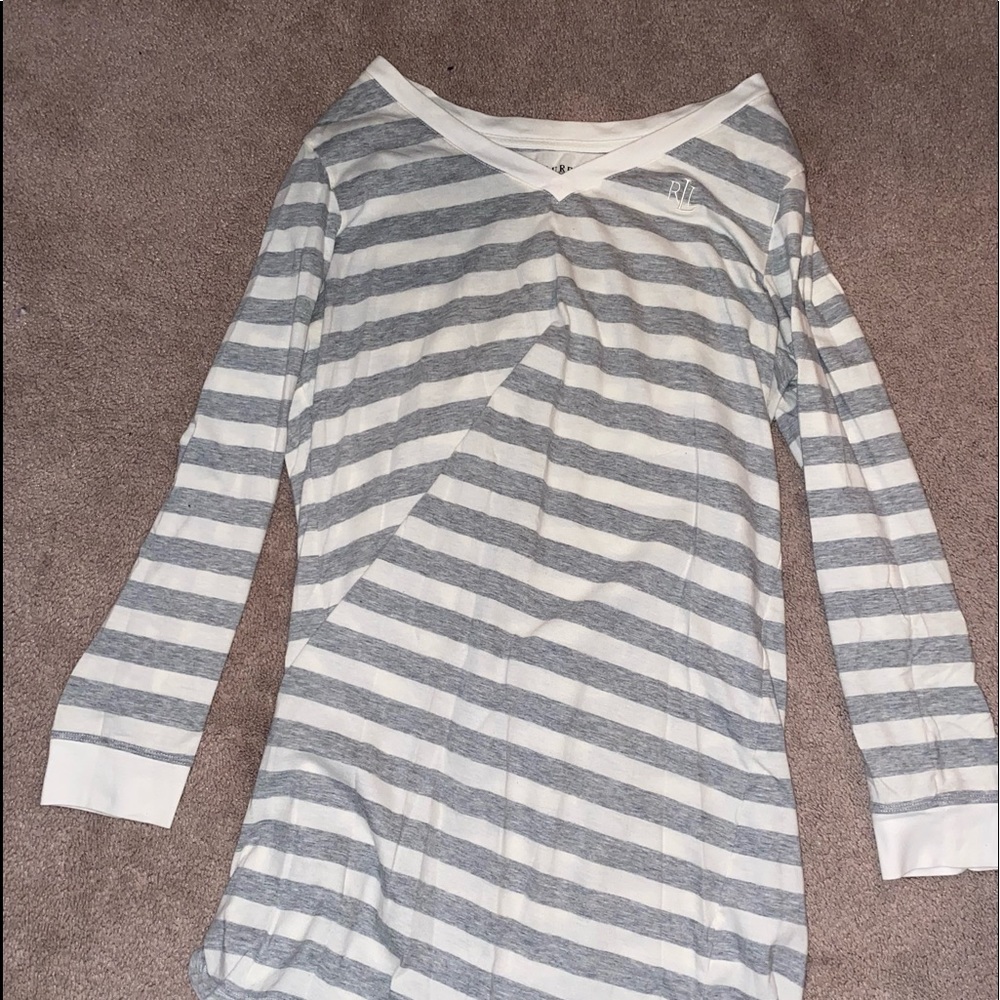 white and gray striped nightgown